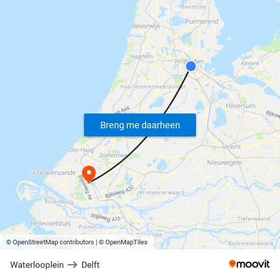 Waterlooplein to Delft map