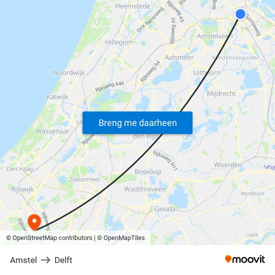 Amstel to Delft map