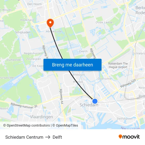 Schiedam Centrum to Delft map
