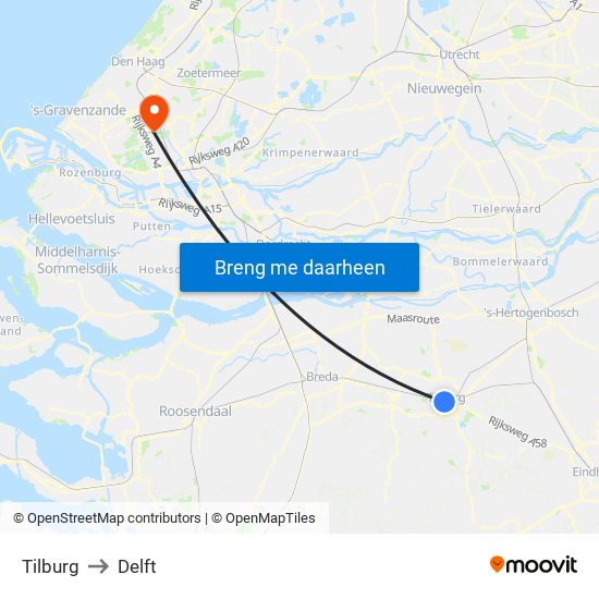 Tilburg to Delft map