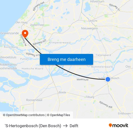 'S-Hertogenbosch (Den Bosch) to Delft map