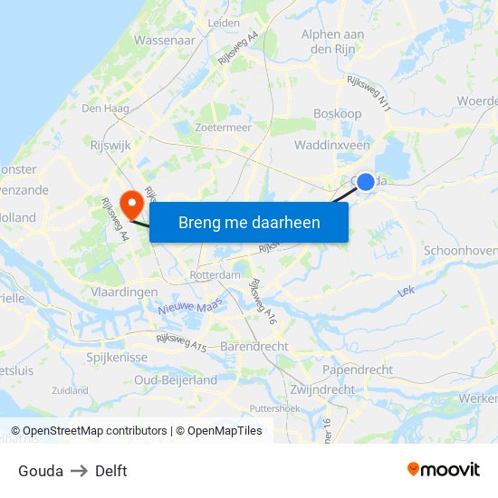 Gouda to Delft map