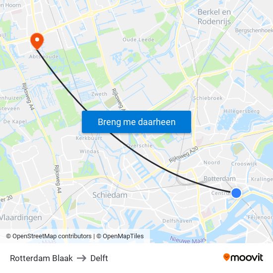 Rotterdam Blaak to Delft map