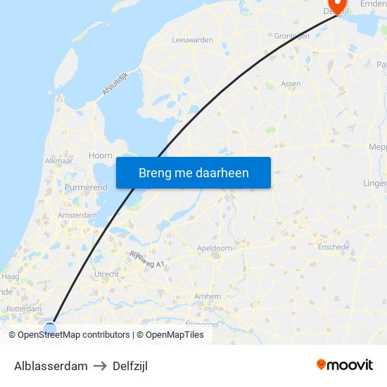 Alblasserdam to Delfzijl map