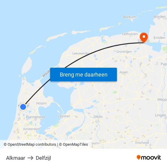 Alkmaar to Delfzijl map