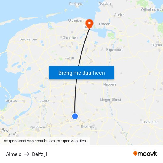 Almelo to Delfzijl map