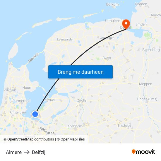 Almere to Delfzijl map