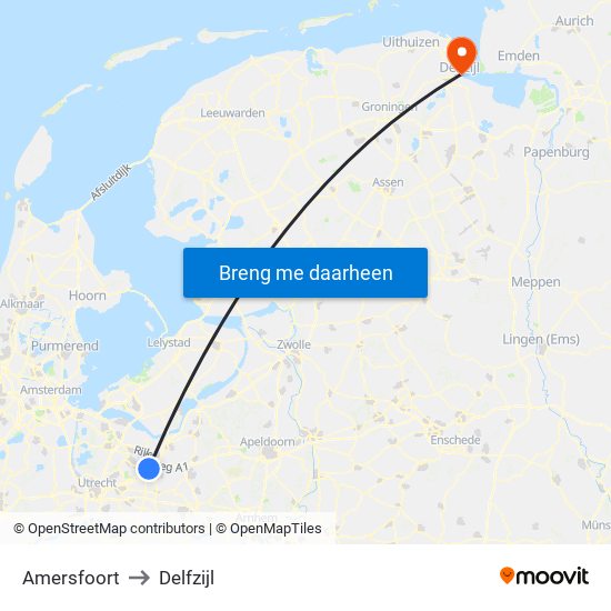 Amersfoort to Delfzijl map