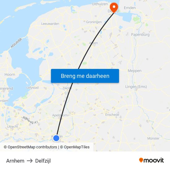 Arnhem to Delfzijl map