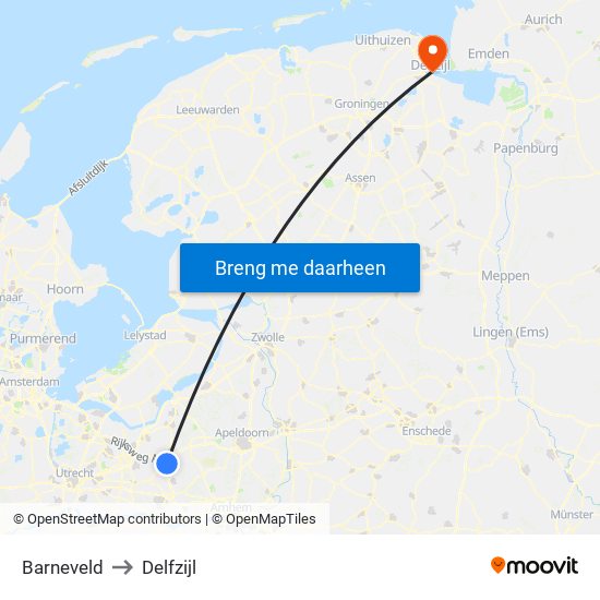 Barneveld to Delfzijl map