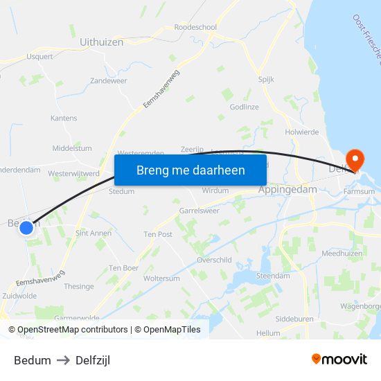 Bedum to Delfzijl map