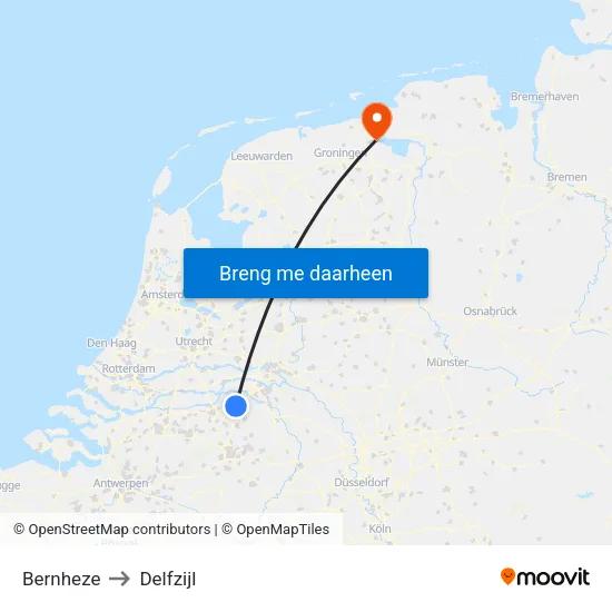 Bernheze to Delfzijl map