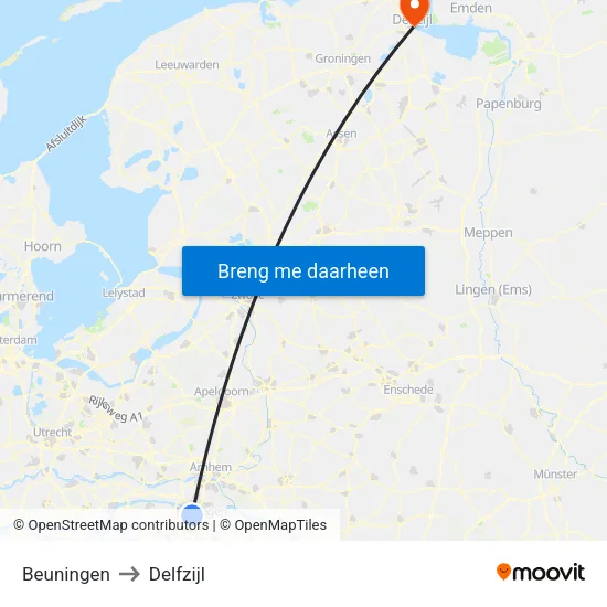 Beuningen to Delfzijl map