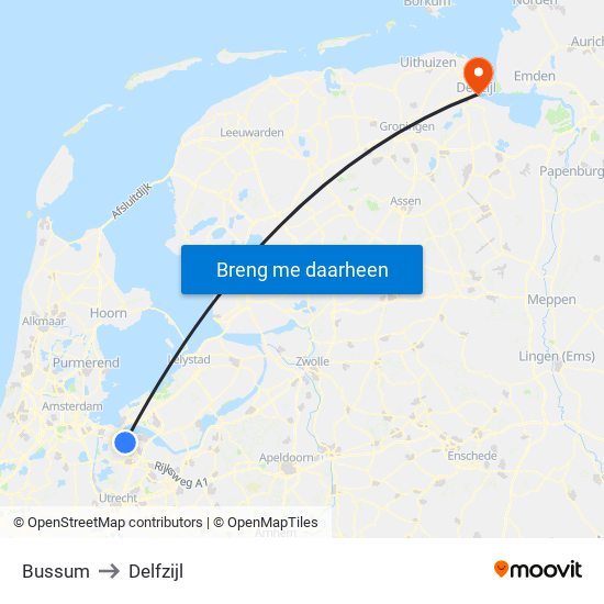 Bussum to Delfzijl map