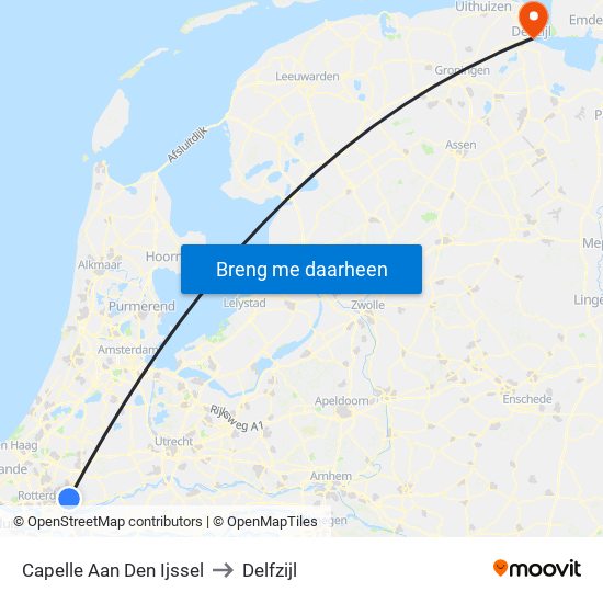 Capelle Aan Den Ijssel to Delfzijl map