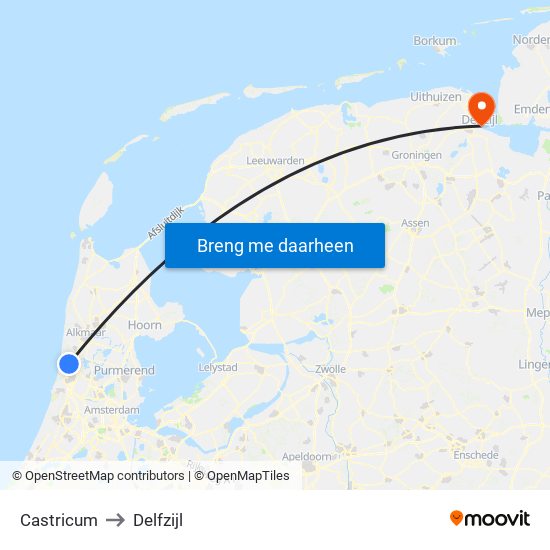 Castricum to Delfzijl map