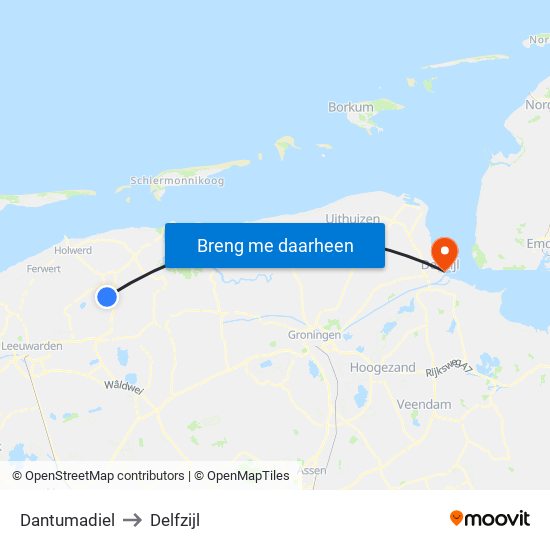 Dantumadiel to Delfzijl map