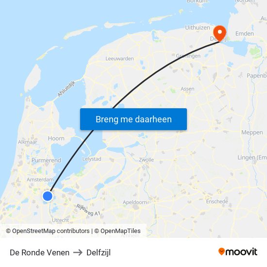 De Ronde Venen to Delfzijl map