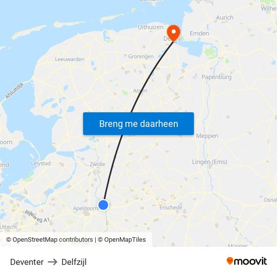 Deventer to Delfzijl map