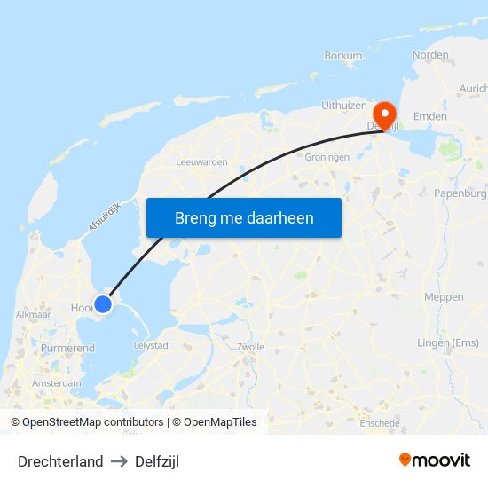 Drechterland to Delfzijl map