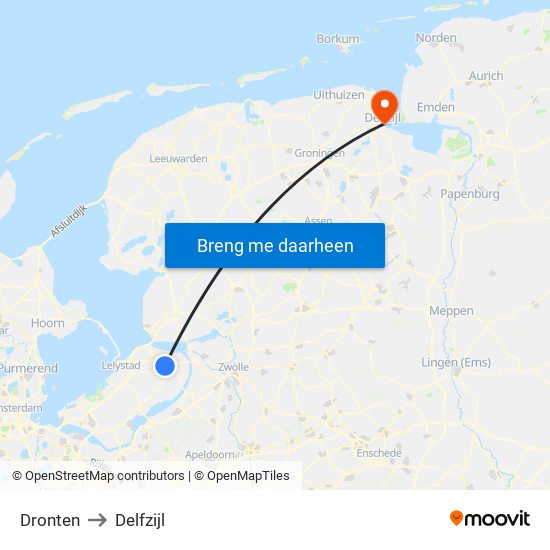 Dronten to Delfzijl map