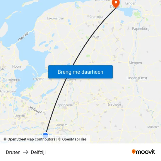 Druten to Delfzijl map