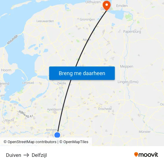 Duiven to Delfzijl map