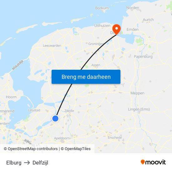 Elburg to Delfzijl map