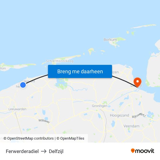 Ferwerderadiel to Delfzijl map