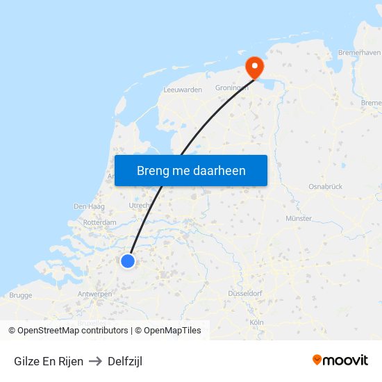 Gilze En Rijen to Delfzijl map