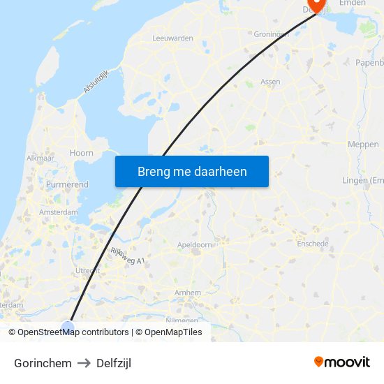 Gorinchem to Delfzijl map
