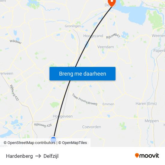 Hardenberg to Delfzijl map