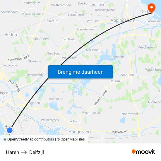 Haren to Delfzijl map