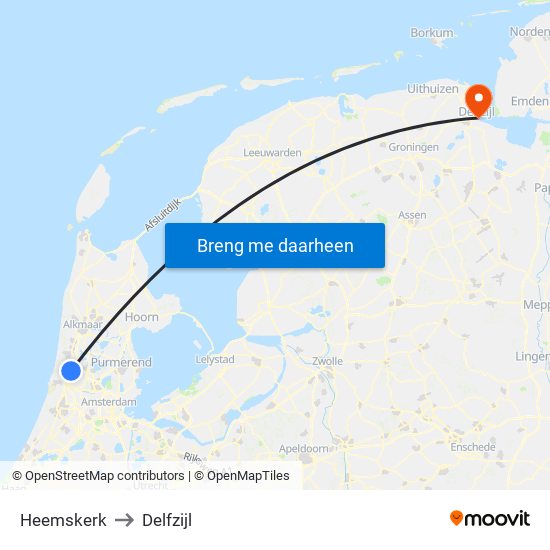 Heemskerk to Delfzijl map