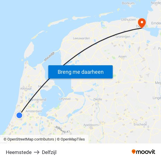 Heemstede to Delfzijl map