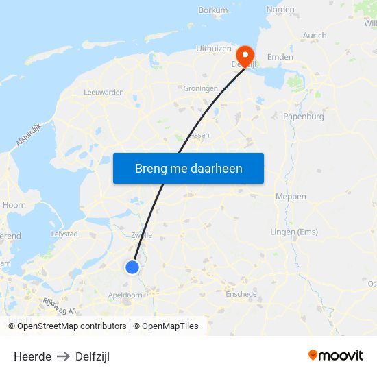 Heerde to Delfzijl map