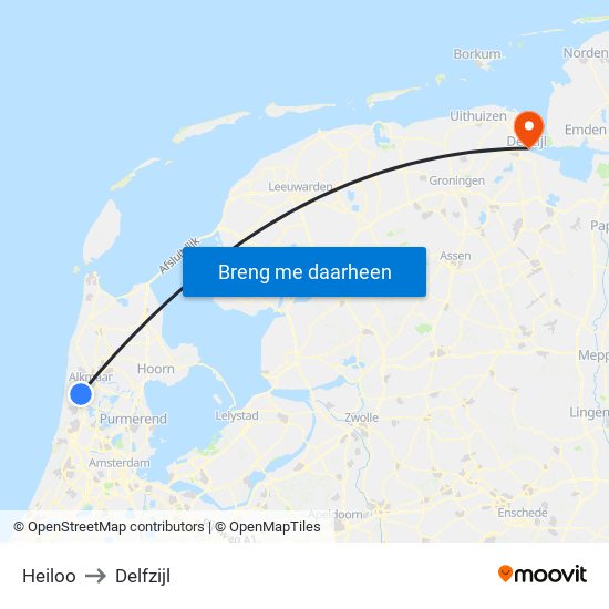 Heiloo to Delfzijl map