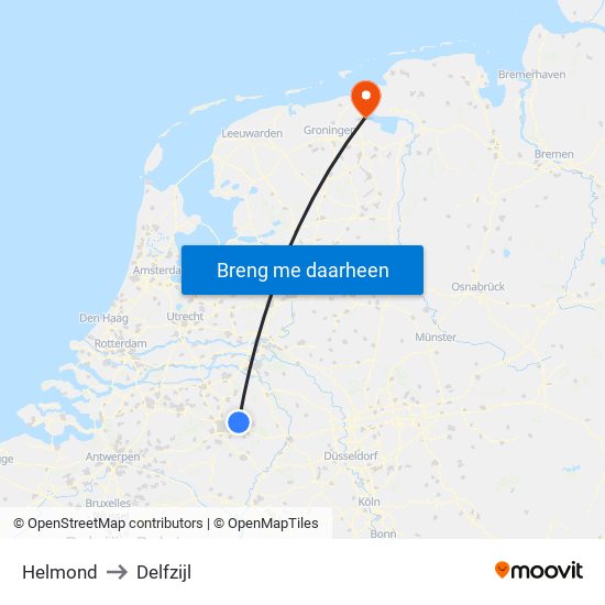 Helmond to Delfzijl map