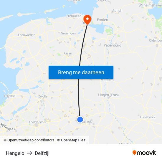 Hengelo to Delfzijl map