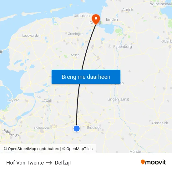 Hof Van Twente to Delfzijl map