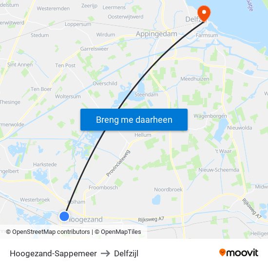 Hoogezand-Sappemeer to Delfzijl map