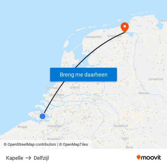 Kapelle to Delfzijl map