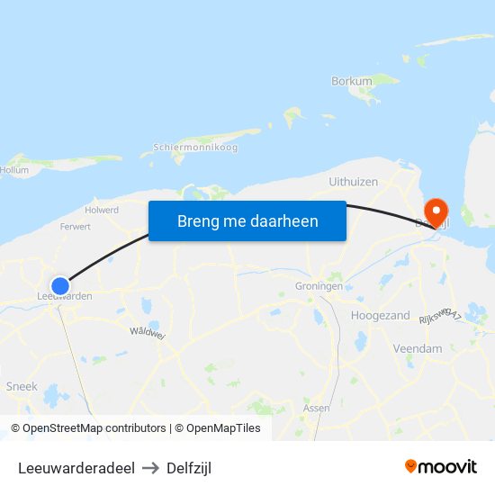 Leeuwarderadeel to Delfzijl map