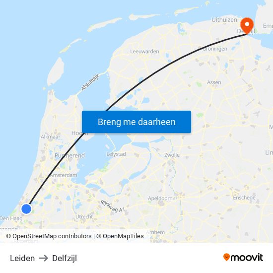 Leiden to Delfzijl map