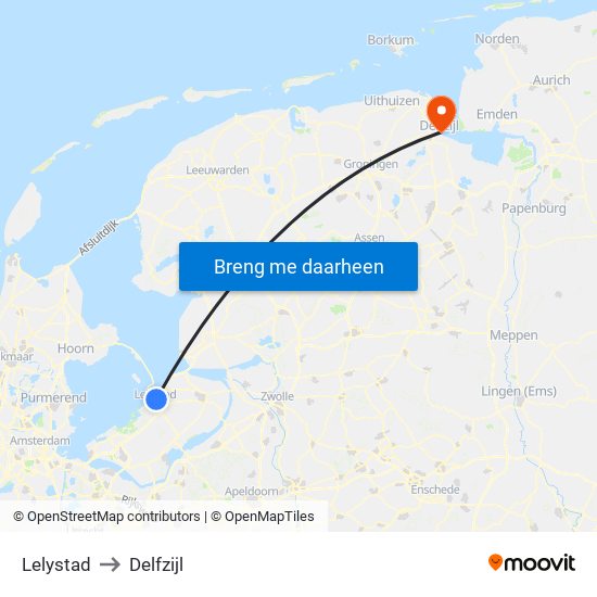 Lelystad to Delfzijl map