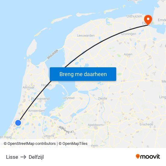 Lisse to Delfzijl map