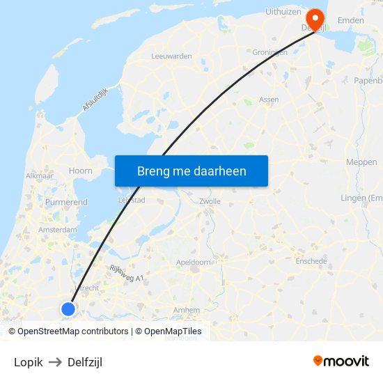 Lopik to Delfzijl map