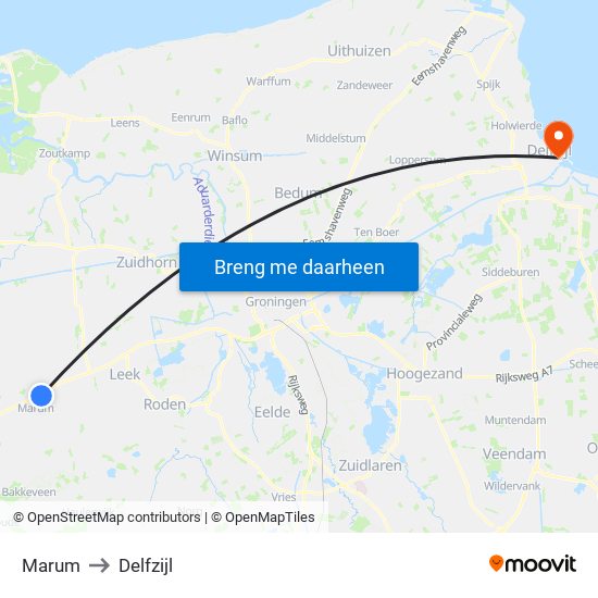 Marum to Delfzijl map
