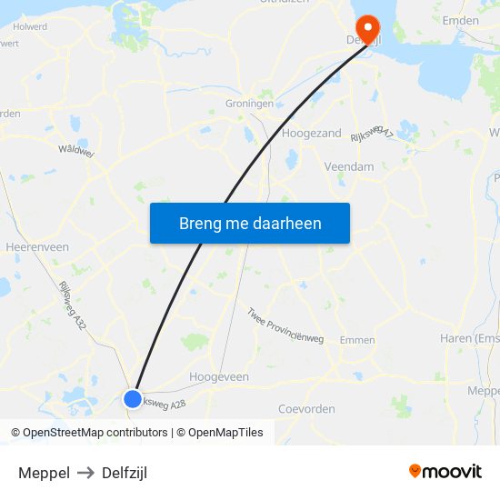 Meppel to Delfzijl map