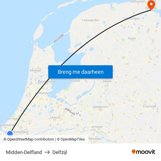 Midden-Delfland to Delfzijl map